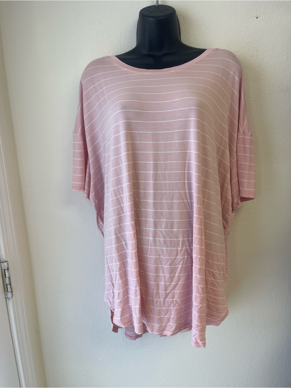 Time and Tru Light Pink Striped Dolman Sleeve Top